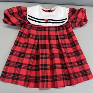 Wonderland Fashions Girls Made in USA Red Black White Buffalo Plaid Dress 4T VTG